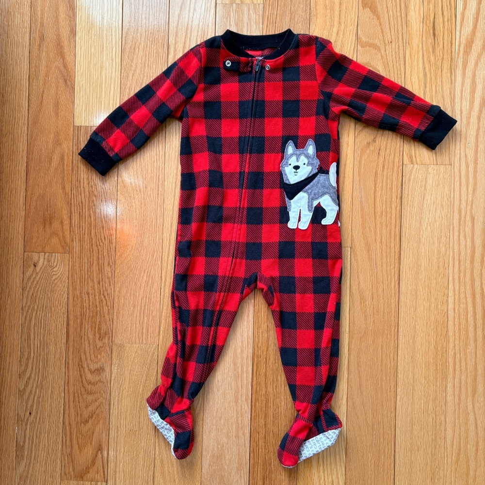Carter's Red and Black Plaid Footie with Husky